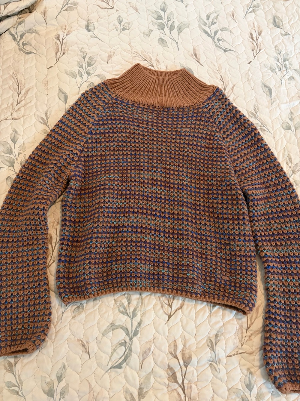 Chunky Two-Tone Brown and Blue Women's Knit Sweater